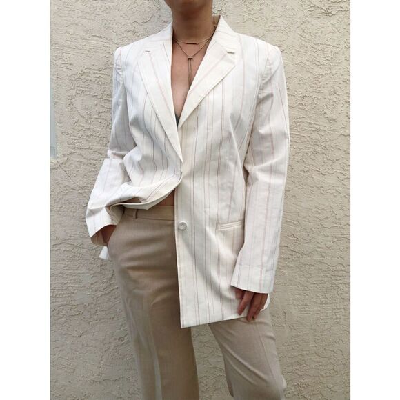 NWOT Rebecca Taylor Tailored Stitched Stripe Blazer Snow Combo Size‎ 10 - Picture 2 of 9